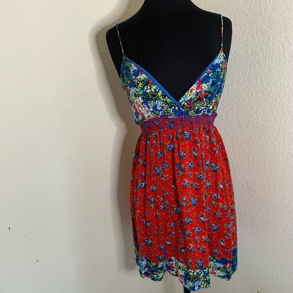 MOONLIGHT V-Neck Spaghetti Strap Floral Mini Dress Size Medium Fits Small (1196)